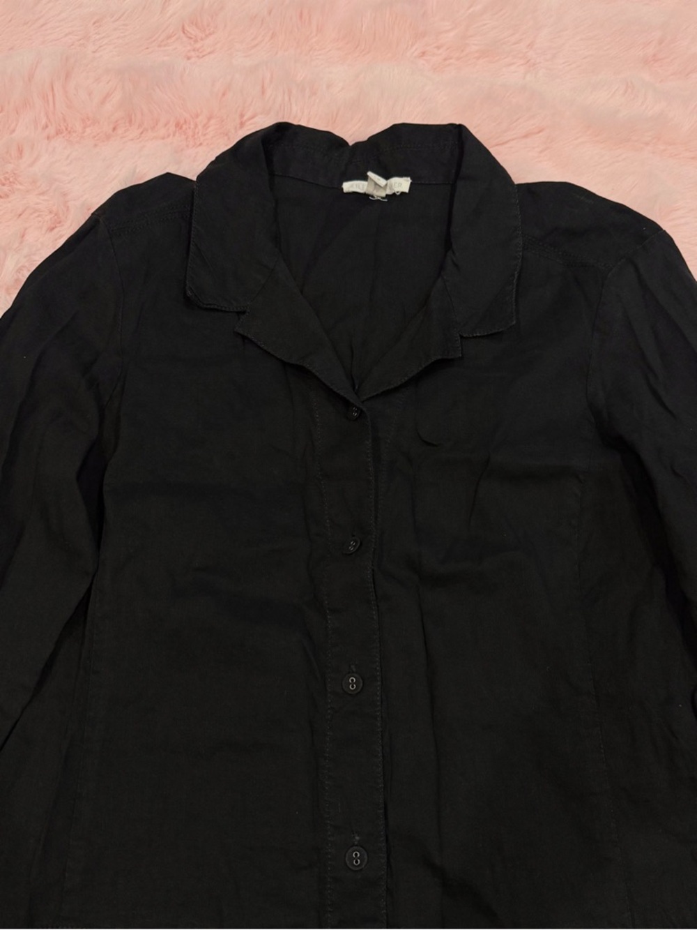 Eileen Fisher Long Sleeve Black Button-Up Shirt Dress - Picture 5 of 7
